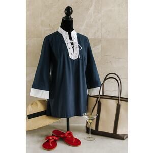 Brooks Brothers Cotton Tunic - Medium Navy & White Colorblock Preppy Resortwear